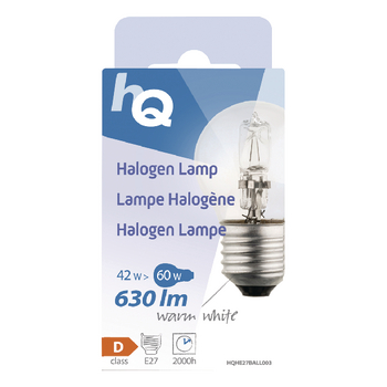 HQHE27BALL003 Halogeenlamp e27 mini globe 42 w 630 lm 2800 k Verpakking foto
